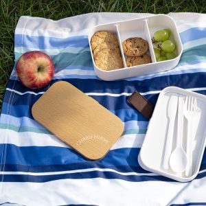 Charli Mia'mi Lunch Box — Eco Wooden Grain Bento Box with Elastic Strap (Personalized 'CHARLI MIAMI' Accent)